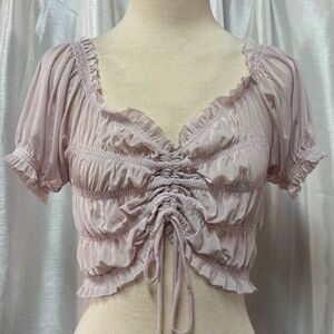GARAGE Delicate soft pale sheer light Lavender Ruched Crop Top 4
